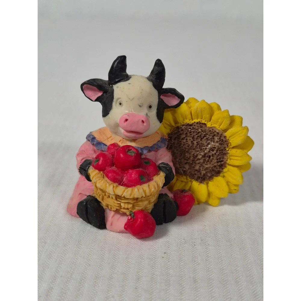 CWI Miniature Cow Figurines with Sunflowers Farmhouse Decor Set of 4 Resin